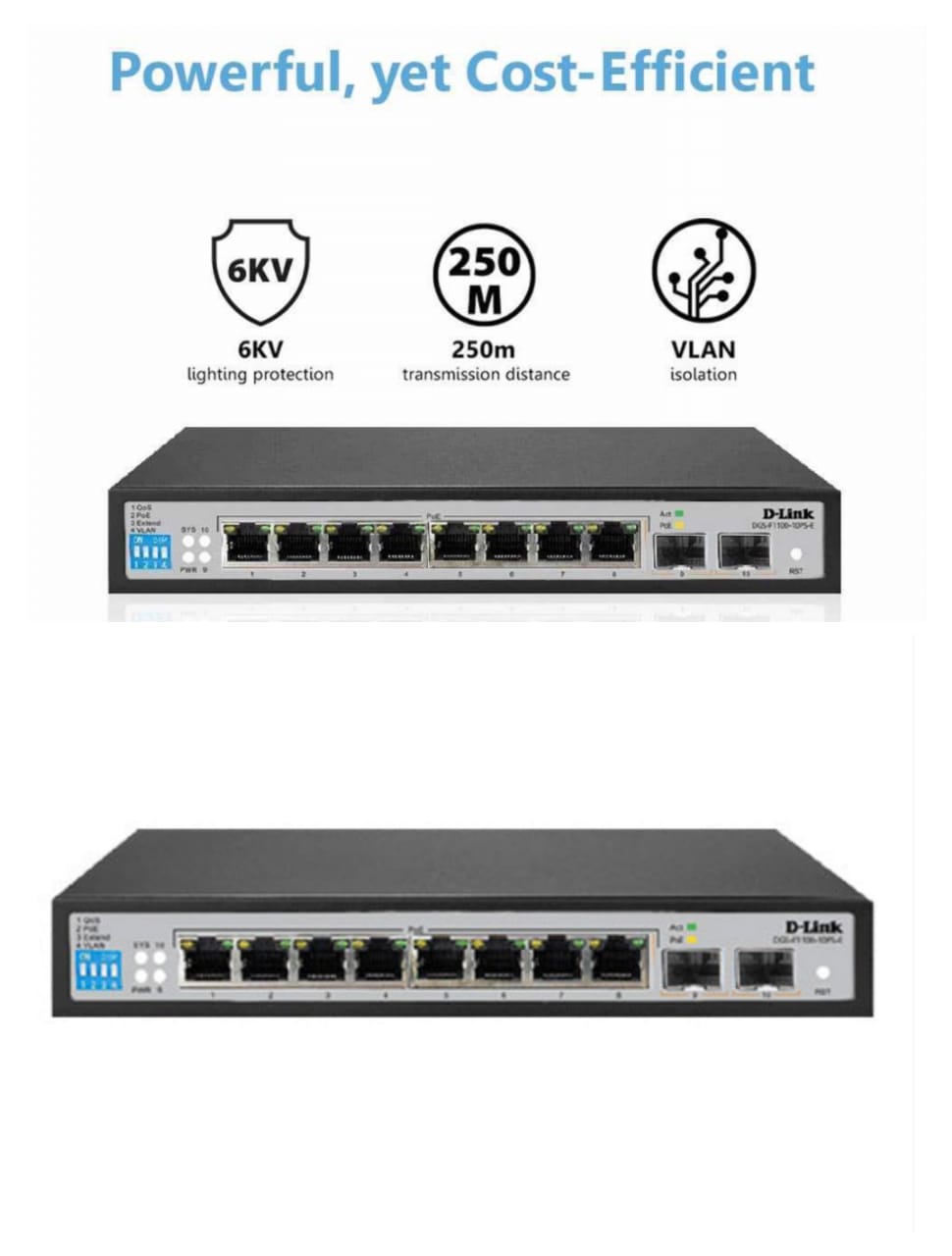 D-LINK DGS-F1100-10PS-E 8 PORT GIGABIT (8 POE - 96 Watt ) + 2 SFP PORT SMART SWITCH - KUN TRADER
