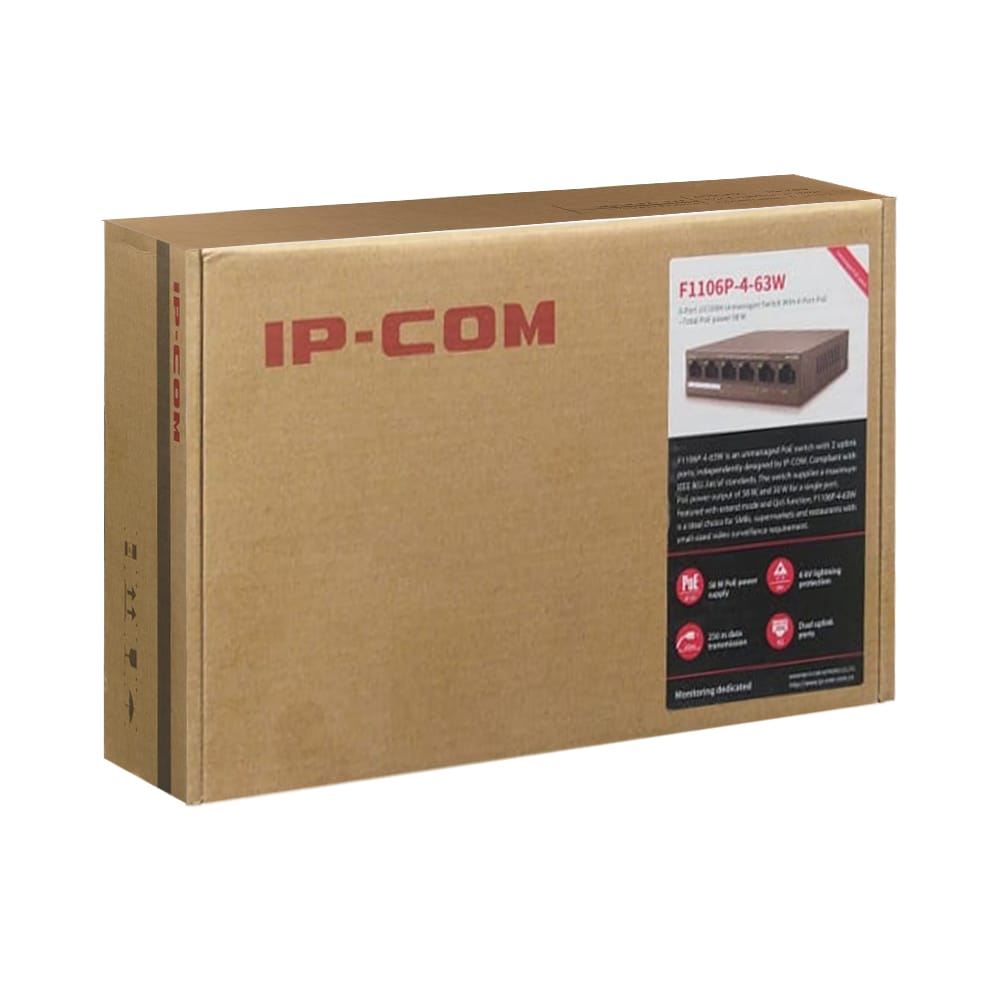IP-COM F1106P-4-63W 6-PORT PoE UNMANAGED SWITCH - FAST ETHERNET, 63W POWER, 4 POE PORTS - KUN TRADER