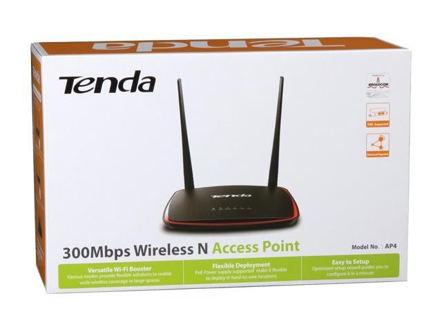 TENDA AP4 ROUTER N300 Mbps DESKTOP WIRELESS ACCESS POINT WITH POE INJECTOR - KUN TRADERS