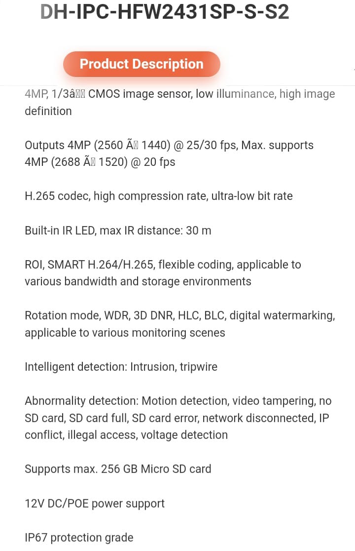 DH-IPC-HFW2431SP-SS2 | Dahua 4MP Bullet Camera | KUN TRADERS