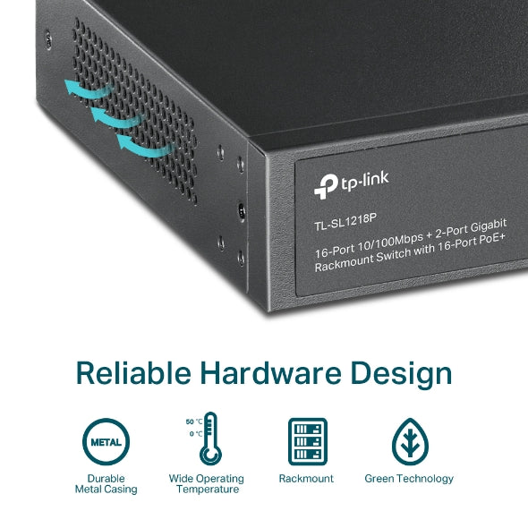 TP-LINK TL-SL1218P 16-PORT PoE 10/100MBPS + 2 GIGABIT UPLINK PORTS MANAGED SWITCH- KUN TRADERS