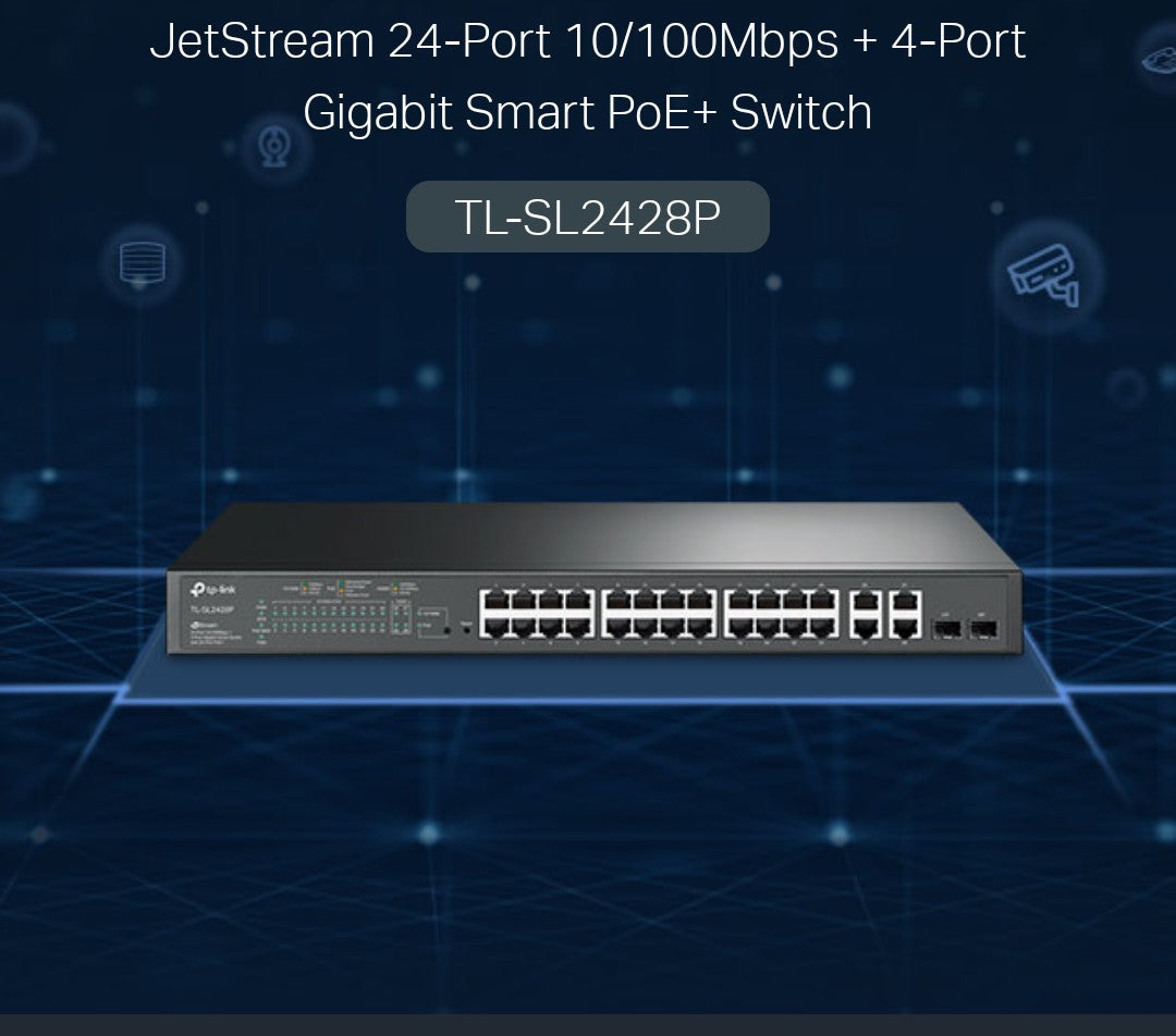 TP-LINK TL-SL2428P 24-PORT PoE 10/100Mbps + 4 GIGABIT UPLINK PORTS MANAGED SWITCH - KUN TRADERS