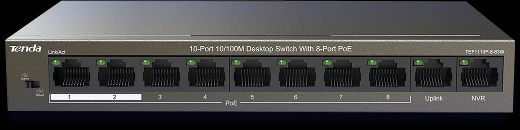 TENDA TEF1110P-8-63W, 10 PORT 10/100 Mbps PoE SWITCH WITH 8 PoE +2 UPLINK PORT - KUN TRADERS