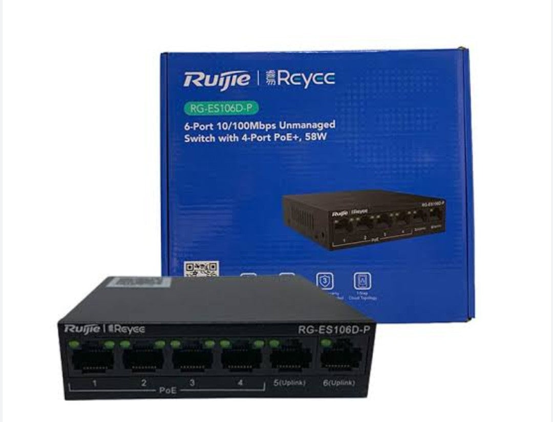 RUIJIE RG-ES106D-P 6 PORT POE GIGABIT SWITCH-UNMANAGED - KUN TRADERS
