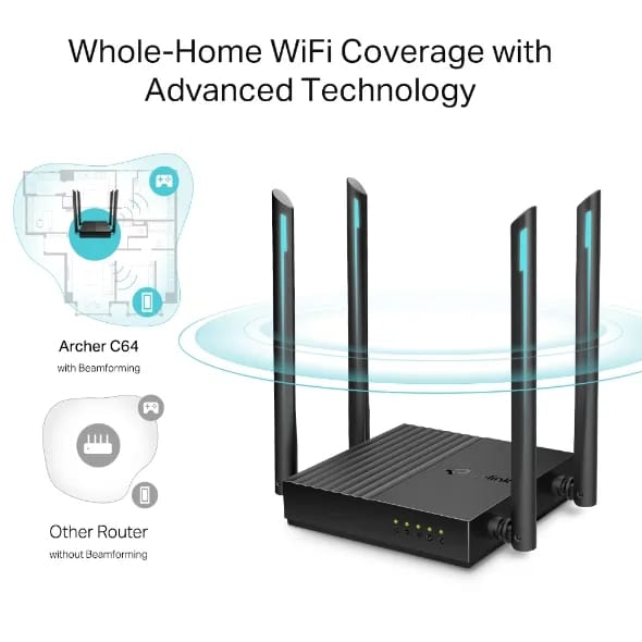 TP-LINK ARCHER C64 AC1200 WIRELESS MU-MIMO WiFi ROUTER- KUN TRADERS