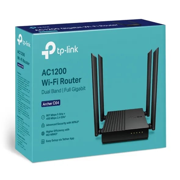 TP-LINK ARCHER C64 AC1200 WIRELESS MU-MIMO WiFi ROUTER- KUN TRADERS