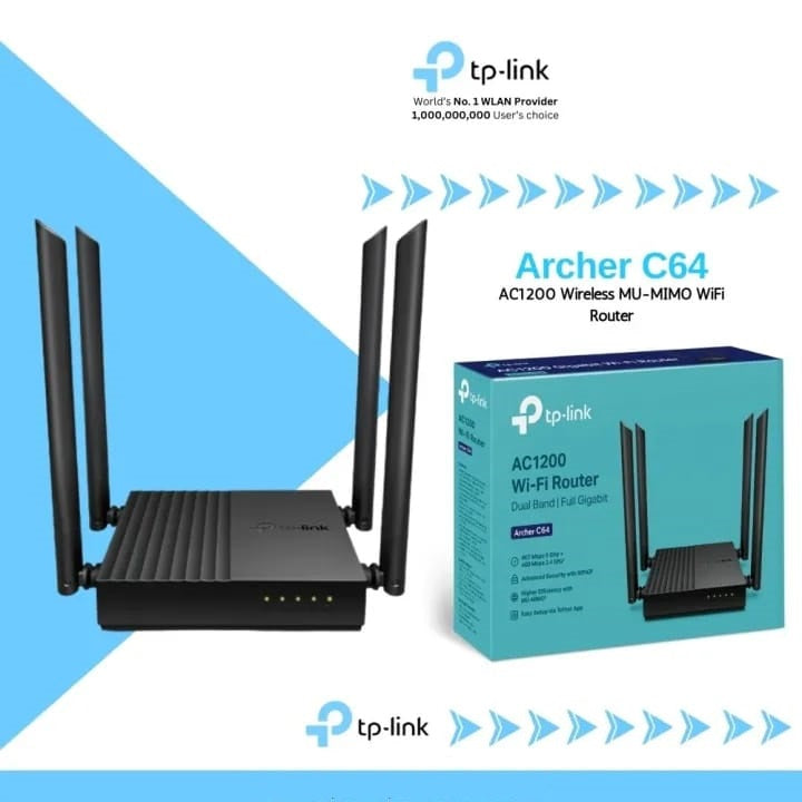 TP-LINK ARCHER C64 AC1200 WIRELESS MU-MIMO WiFi ROUTER- KUN TRADERS