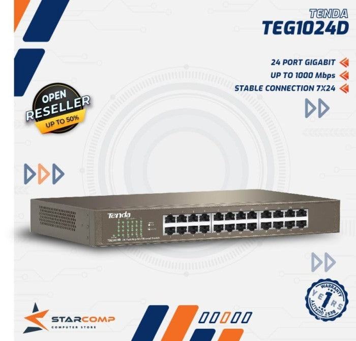 TENDA TEG1024D - POE SWITCH 24 PORT GIGABIT ETHERNET SWITCH- KUN TRADERS