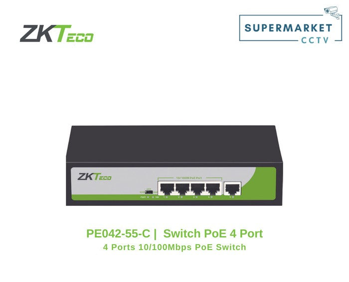 ZKT PE042-55-C 4-PORT POE SWITCH 10/100MBPS + 2 UPLINK PORTS - KUN TRADERS
