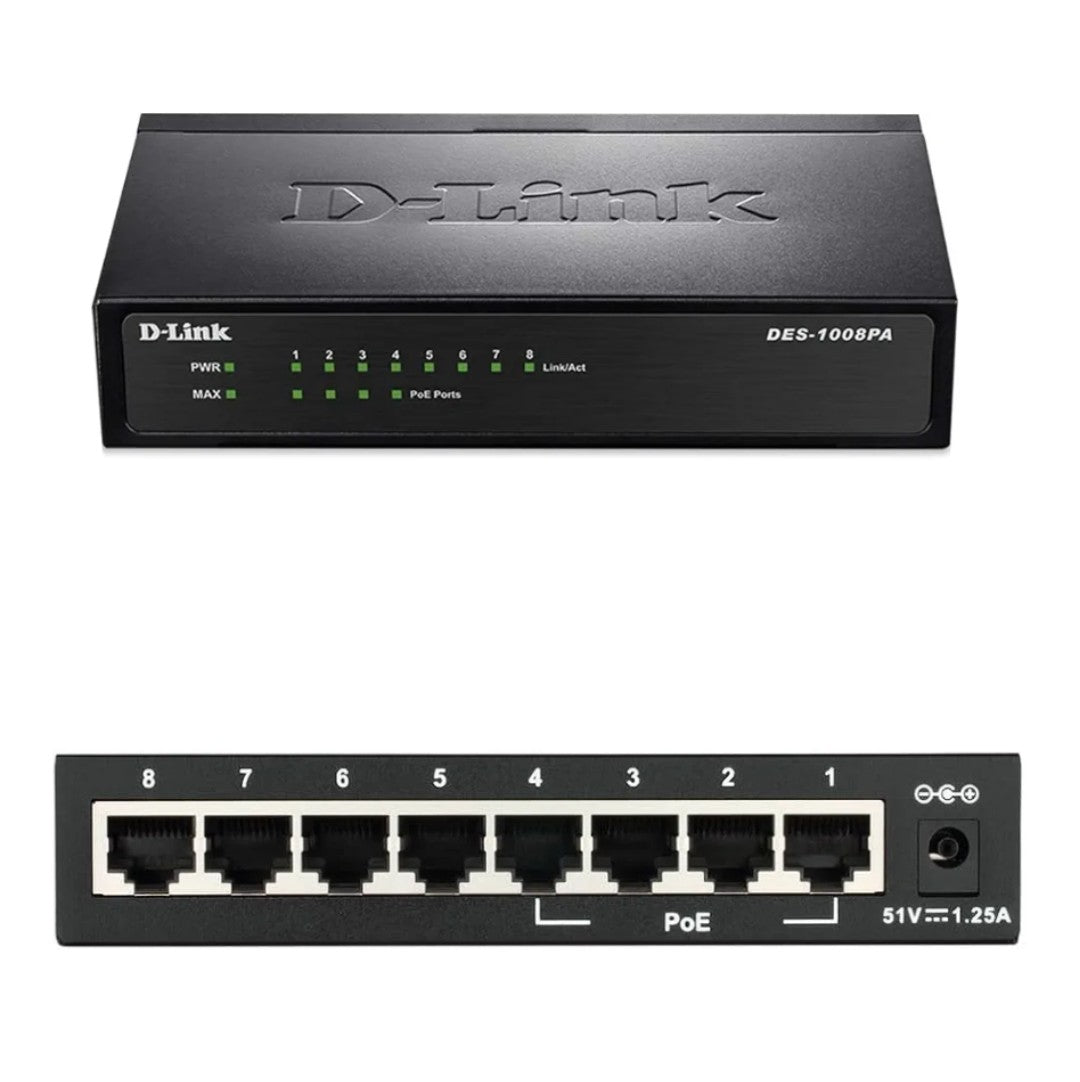 D-LINK DES-1008PA 8-PORT PoE SWITCH, 10/100Mbps, 4 PoE PORTS UNMANAGED SWITCH - KUN TRADER