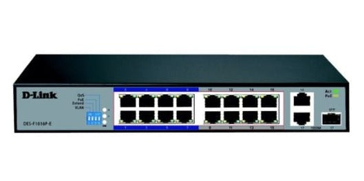 16-PORT PoE ETHERNET SWITCH (D-Link DES-F1016P) 10/100Mbps, 32W POWER BUDGET - KUN TRADER