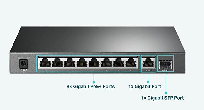 TL-SG1210P TP-LINK 10-PORT GIGABIT MANAGED POE+ SWITCH - 8 PORT POE+2 SFP - KUN TRADER