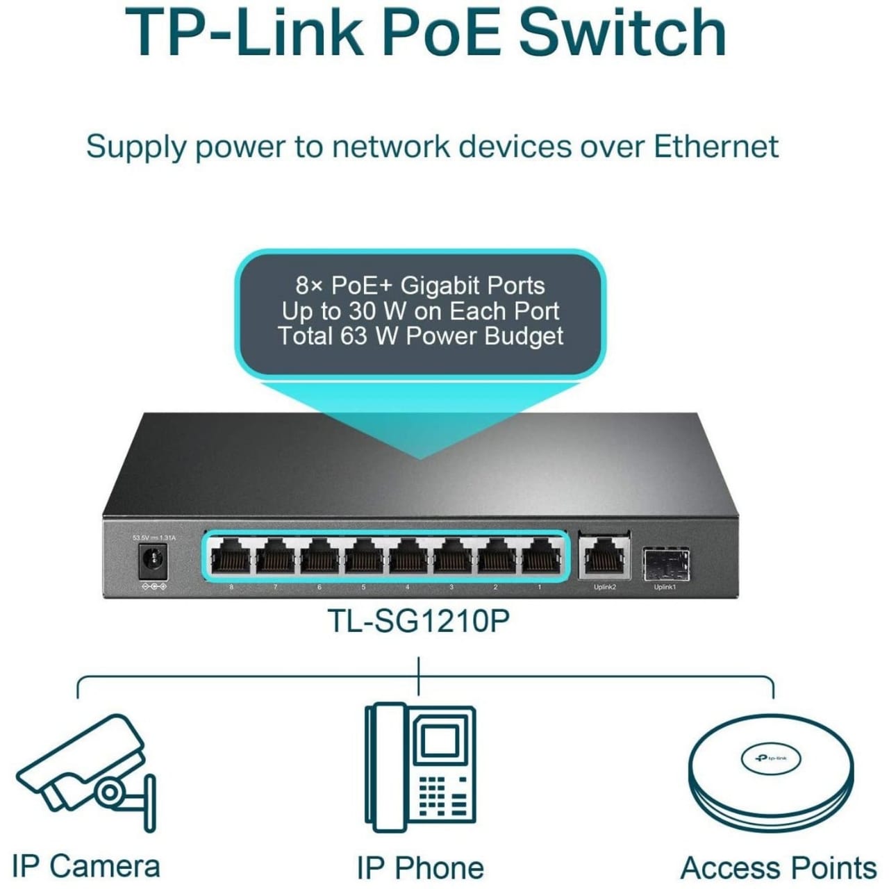 TL-SG1210P TP-LINK 10-PORT GIGABIT MANAGED POE+ SWITCH - 8 PORT POE+2 SFP - KUN TRADER
