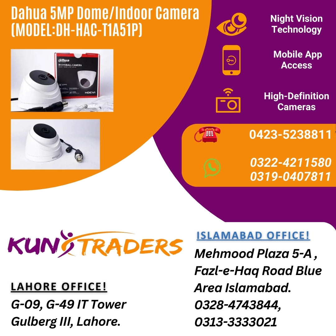 Dahua 5MP Dome/Indoor Camera - 5MP CCTV CAMERA (DH-HAC-T1A51P)