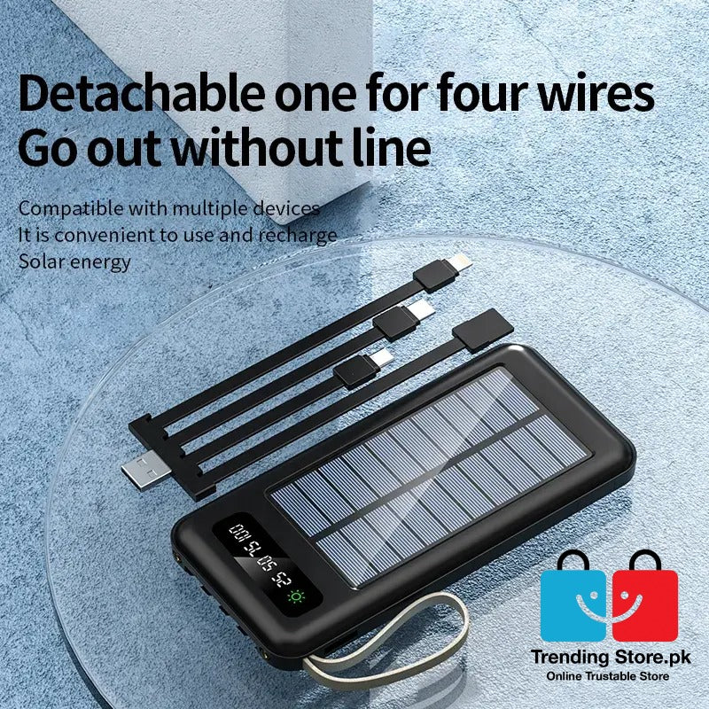 Solar Mobile Charging Power Bank 10000 mAh Battery With 4 Charging Cables iPhone, Android,