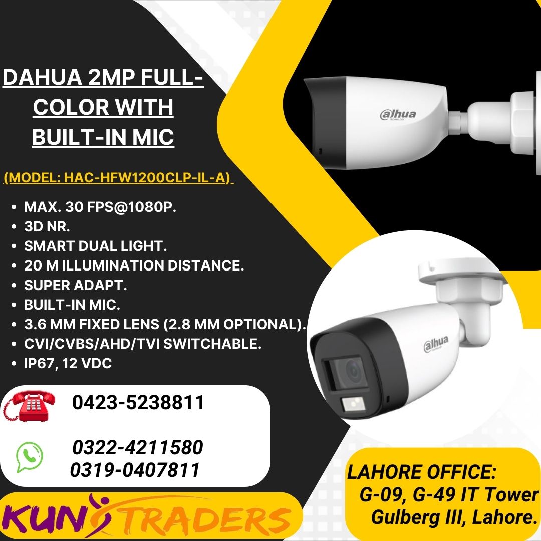 Dahua 2MP Full-color with Built-in MIC (Model: DH-HAC-HFW1200CL-IL-A)