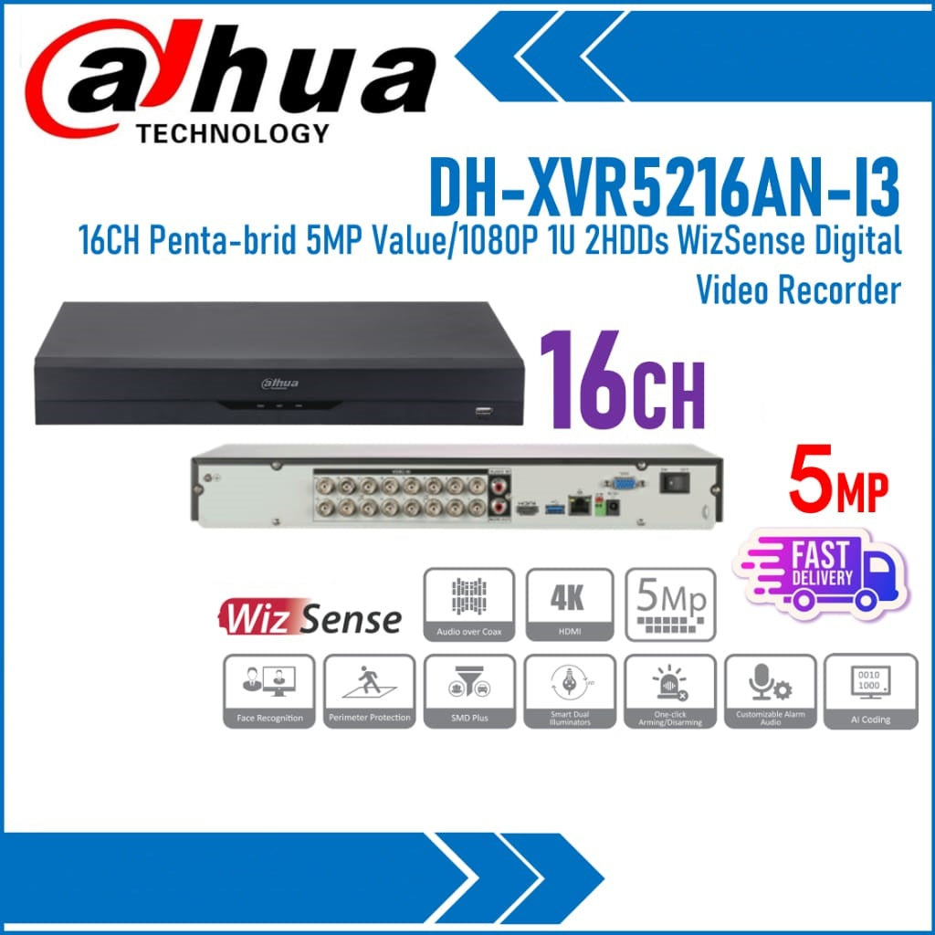 DAHUA 16 CHANNEL UPTO 8MP SUPPORTED XVR-5216AN-I3 - FACE DETECTION & DUAL HARD FEARUTR- KUN TRADERS )