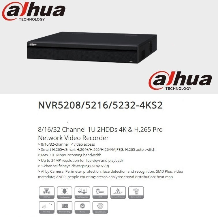 DAHUA 16 CHANNEL DHI-NVR5216-4KS2 - KUN TRADERS