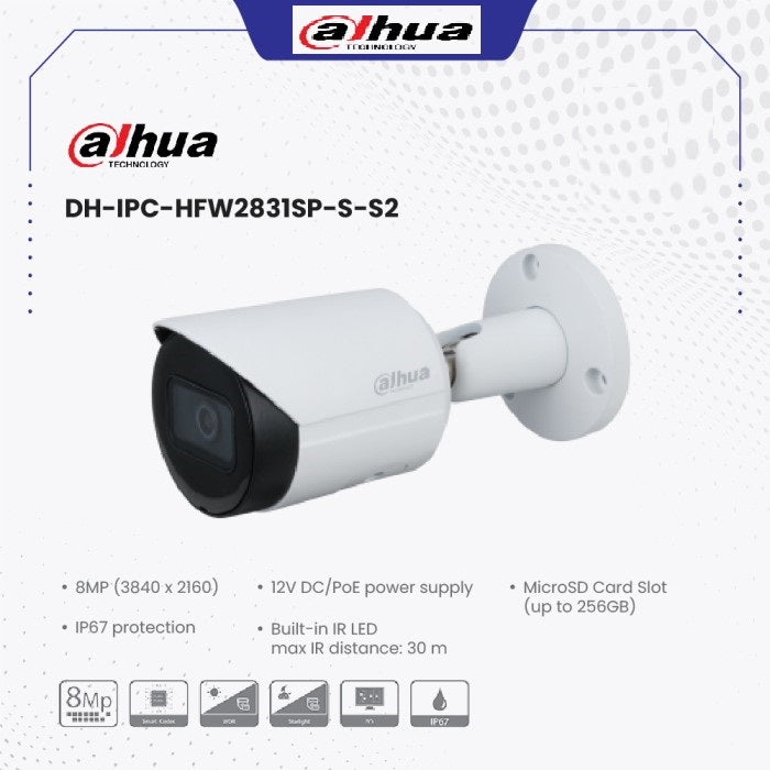 Dahua DH-IPC-HFW 2831SP-SS2 - 8MP IP Bullet Camera - KUN TRADERS
