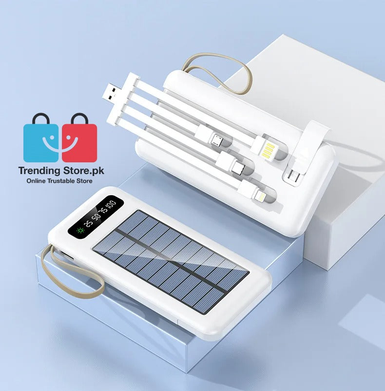 Solar Mobile Charging Power Bank 10000 mAh Battery With 4 Charging Cables iPhone, Android,