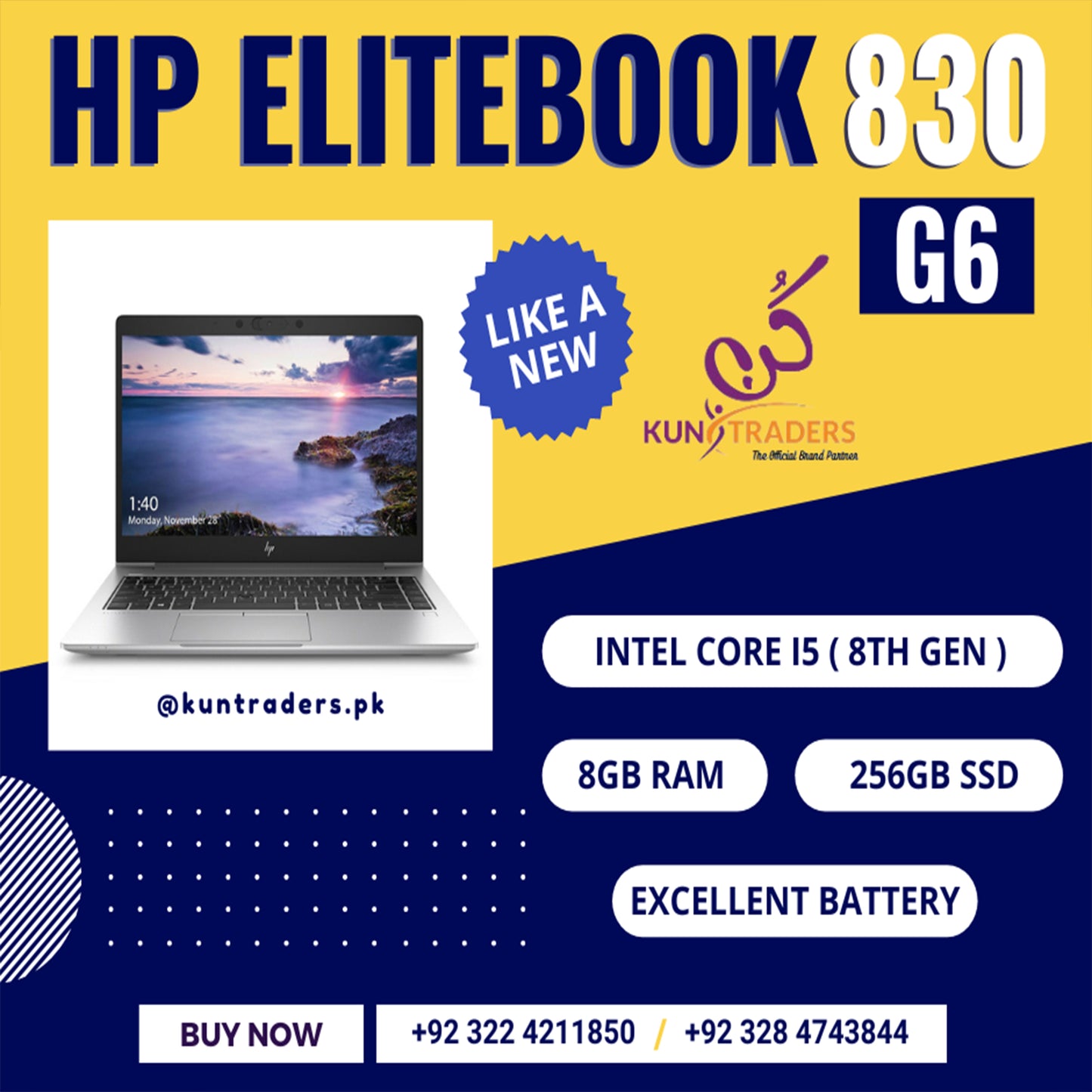 HP Elitebook 830 G6 Core i5 8th Gen, 8GB, 256GB SSD,13.3″ FHD IPS LED Like A New Laptop