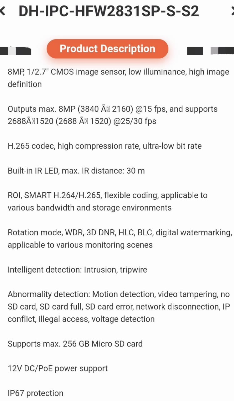 Dahua DH-IPC-HFW 2831SP-SS2 - 8MP IP Bullet Camera - KUN TRADERS