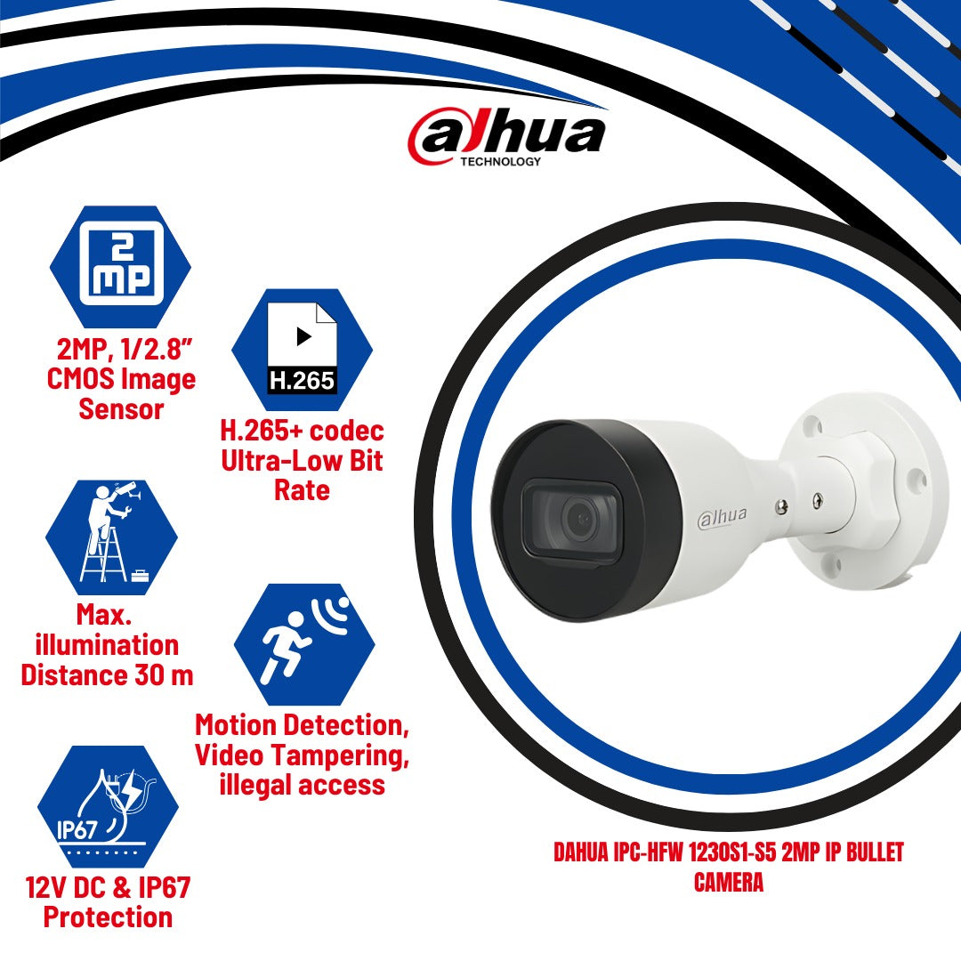 DAHUA IPC-HFW 1230S1-S5| 2MP IP Bullet Camera