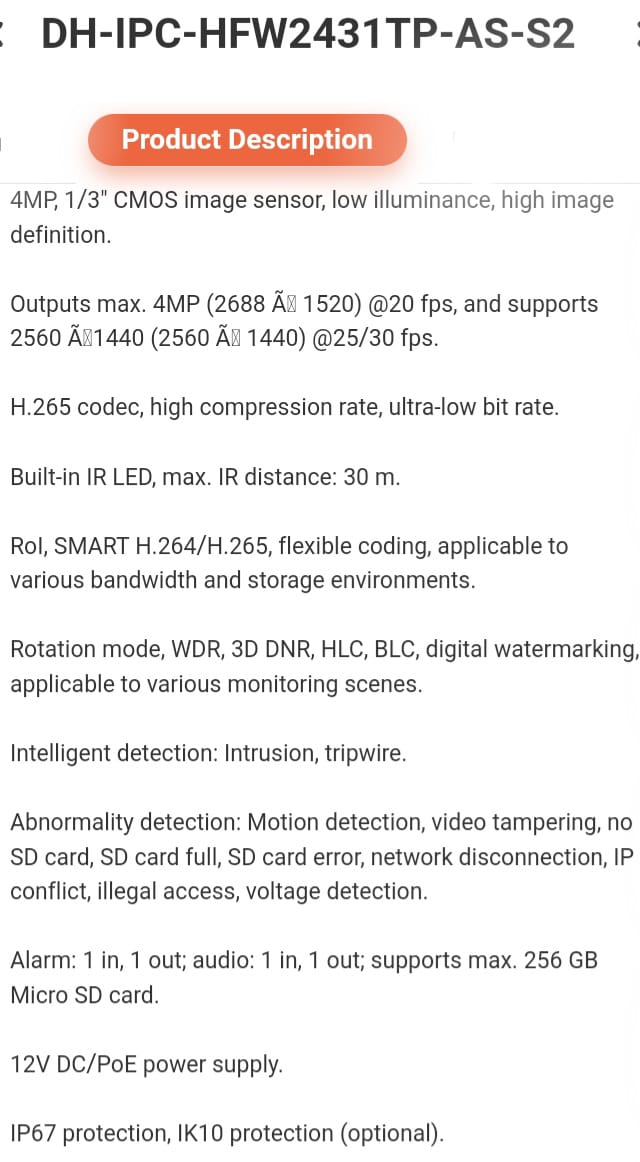 DH-IPC-HFW2431TP-AS-S2 | Dahua 4MP Bullet Camera | KUN TRADERS
