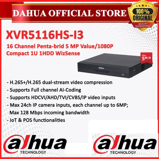 DAHUA 16 CHANNEL 5MP SUPPORTED XVR-5116HS-I3 WITH FACE DETECTION FEATURE - KUN TRADERS