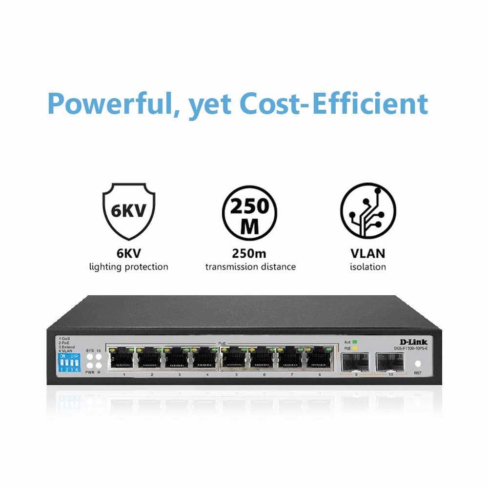 D-LINK DGS-F1100-10PS-E  8 PORT GIGABIT (8 POE - 96 Watt ) + 2 SFP PORT SMART SWITCH - KUN TRADER