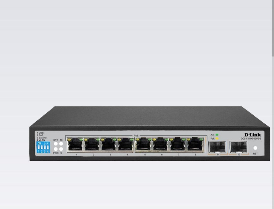 D-LINK DGS-F1100-10PS-E  8 PORT GIGABIT (8 POE - 96 Watt ) + 2 SFP PORT SMART SWITCH - KUN TRADER