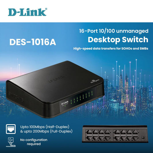 D-Link DES-1016A NON POE 16-PORT FAST ETHERNET SWITCH, 10/100Mbps, UNMANAGED - KUN TRADER