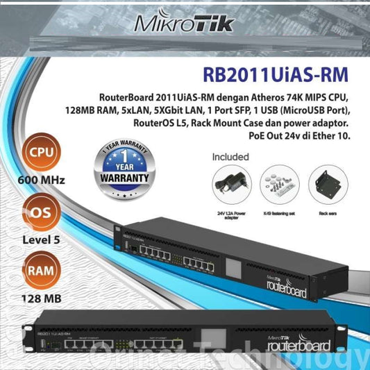 MIKROTIK RB2011UIAS-RM ROUTER RACKMOUNT (5xLAN 5xGbit LAN 1xSFP) - KUN TRADERS