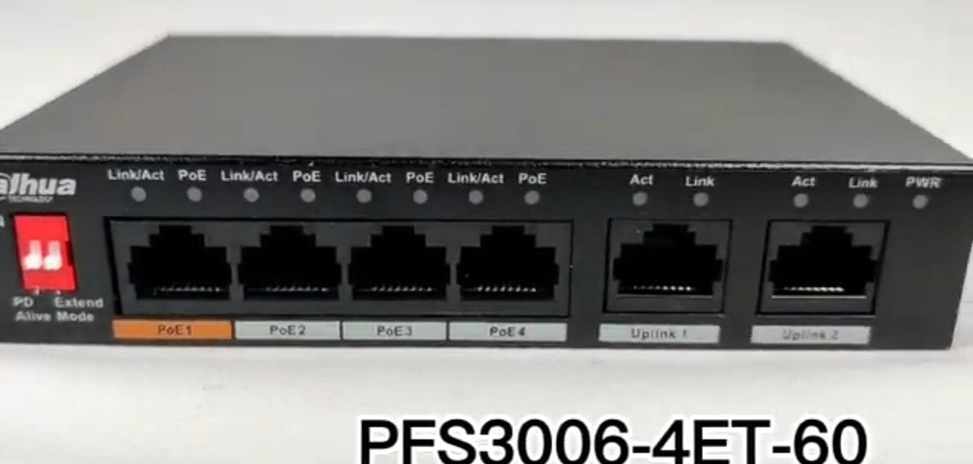DAHUA DH-PFS3006-4ET-60 6-PORT 10/100Mbps UNMANAGED DESKTOP SWITCH WITH 4 POE PORTS - KUN TRADERS
