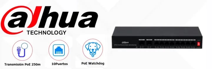 DAHUA DH-PFS3010-8ET-65 10-PORT FAST ETHERNET SWITCH wITH 8-PORT PoE - KUN TRADER