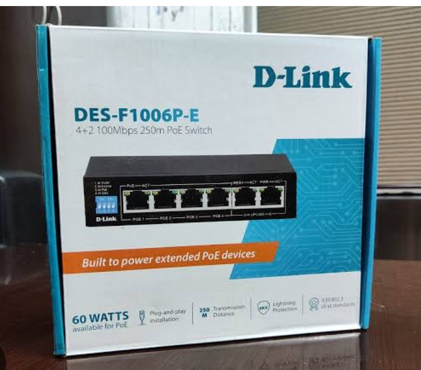 D-LINK DES-F1006P-E PoE SWITCH, 6 PORTS- 4 POE & 2 UPLINKS PORTS, 60W POWER BUDGET - KUN TRADER
