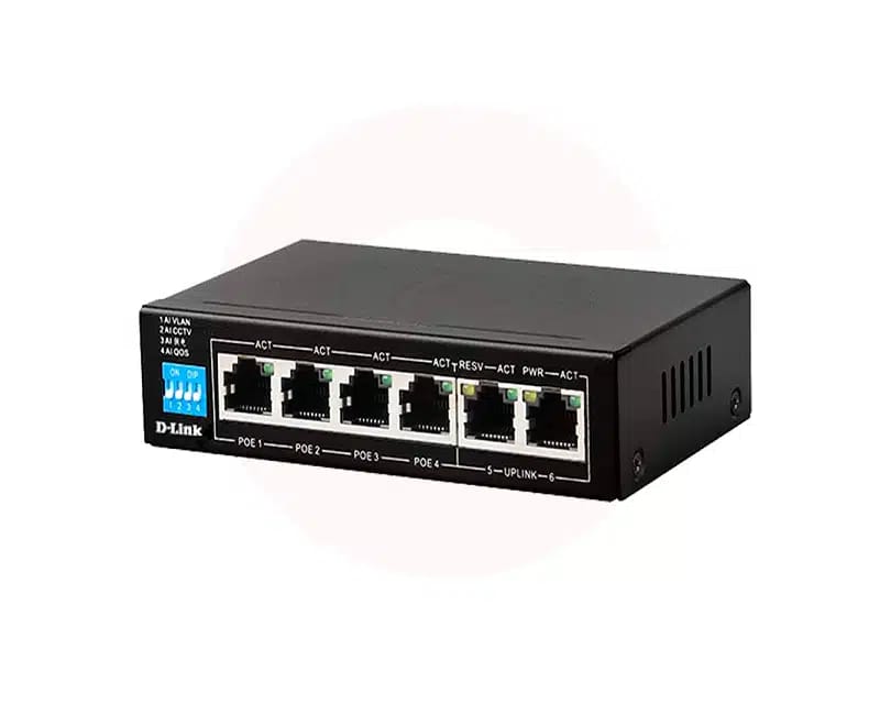 D-LINK DES-F1006P-E PoE SWITCH, 6 PORTS- 4 POE & 2 UPLINKS PORTS, 60W POWER BUDGET - KUN TRADER