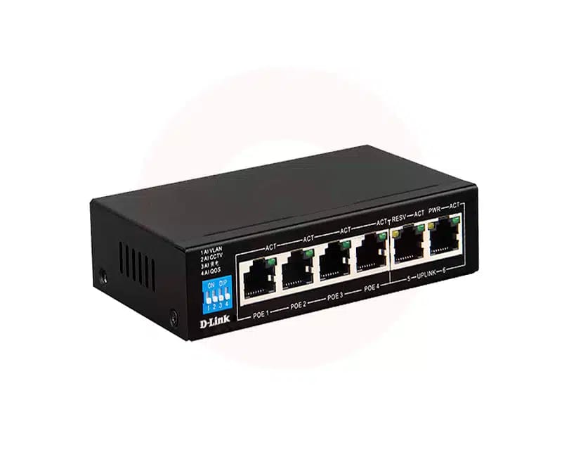 D-LINK DES-F1006P-E PoE SWITCH, 6 PORTS- 4 POE & 2 UPLINKS PORTS, 60W POWER BUDGET - KUN TRADER