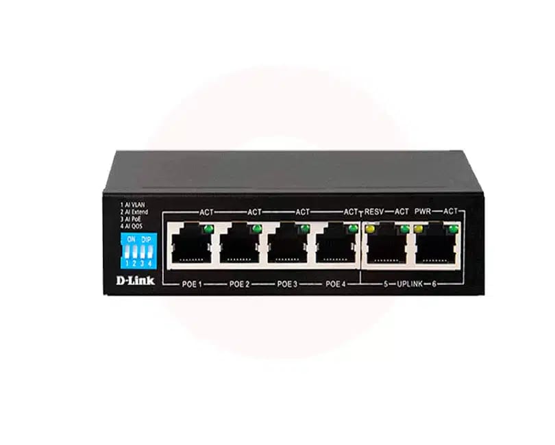 D-LINK DES-F1006P-E PoE SWITCH, 6 PORTS- 4 POE & 2 UPLINKS PORTS, 60W POWER BUDGET - KUN TRADER