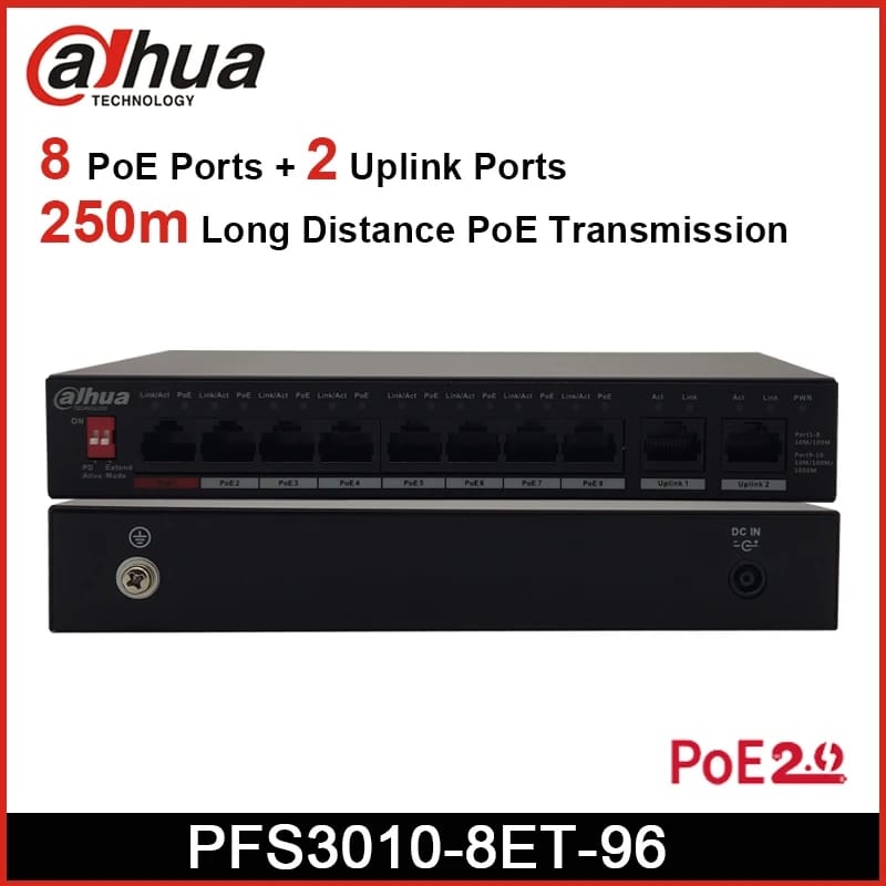 DAHUA DH-PFS3010-8ET-96 POE NON GIGA SWITCH (8+2GIGA) SWITCH - KUN TRADERS