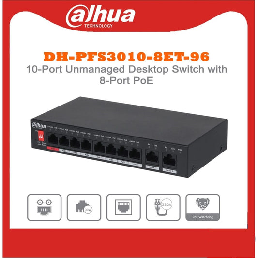 DAHUA DH-PFS3010-8ET-96 POE NON GIGA SWITCH (8+2GIGA) SWITCH - KUN TRADERS