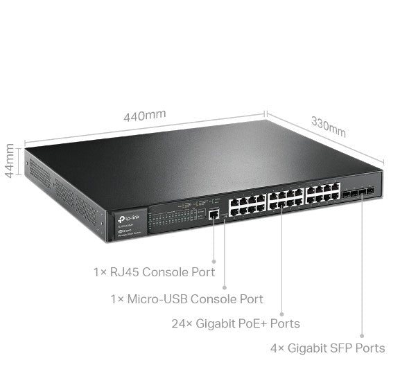 TP LINK TL-SG3428XMP JETSTREAM 24-PORT POE GIGABIT & 4-PORT 10GE SFP+ L2+ MANAGED SWITCH - KUN TRADERS