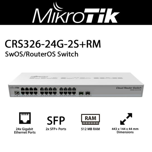 MIKROTIK CRS326-24G-2S+RM 24-PORT GIGABIT MANAGED SWITCH WITH 2 SFP PORTS - KUN TRADERS