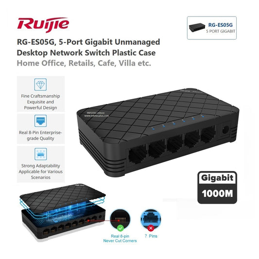 RUIJIE RG-ES05G 5-PORT GIGABIT ETHERNET SWITCH, UNMANAGED, PLUG AND PLAY - KUN TRADERS