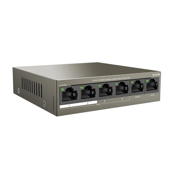 TENDA TEF1106P-4-63W 4 PORT POE + 2 PORT UPLINK SWITCH - KUN TRADERS