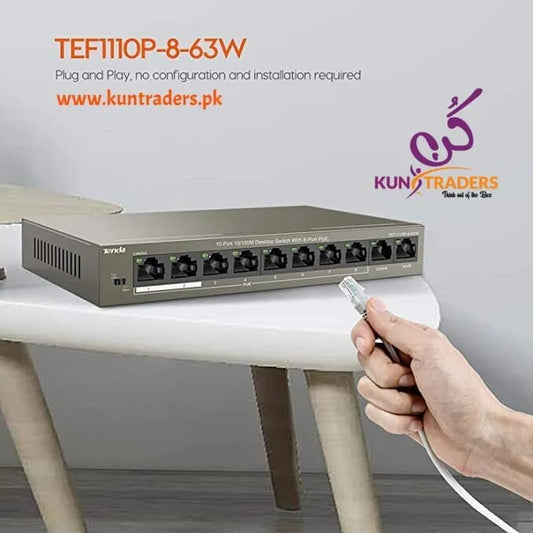 TENDA TEF1110P-8-63W, 10 PORT 10/100 Mbps PoE SWITCH WITH 8 PoE +2 UPLINK PORT  - KUN TRADERS