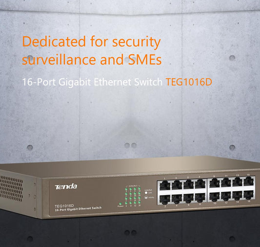 TENDA TEG1016D - POE SWITCH 16 PORT GIGABIT ETHERNET SWITCH - KUN TRADERS