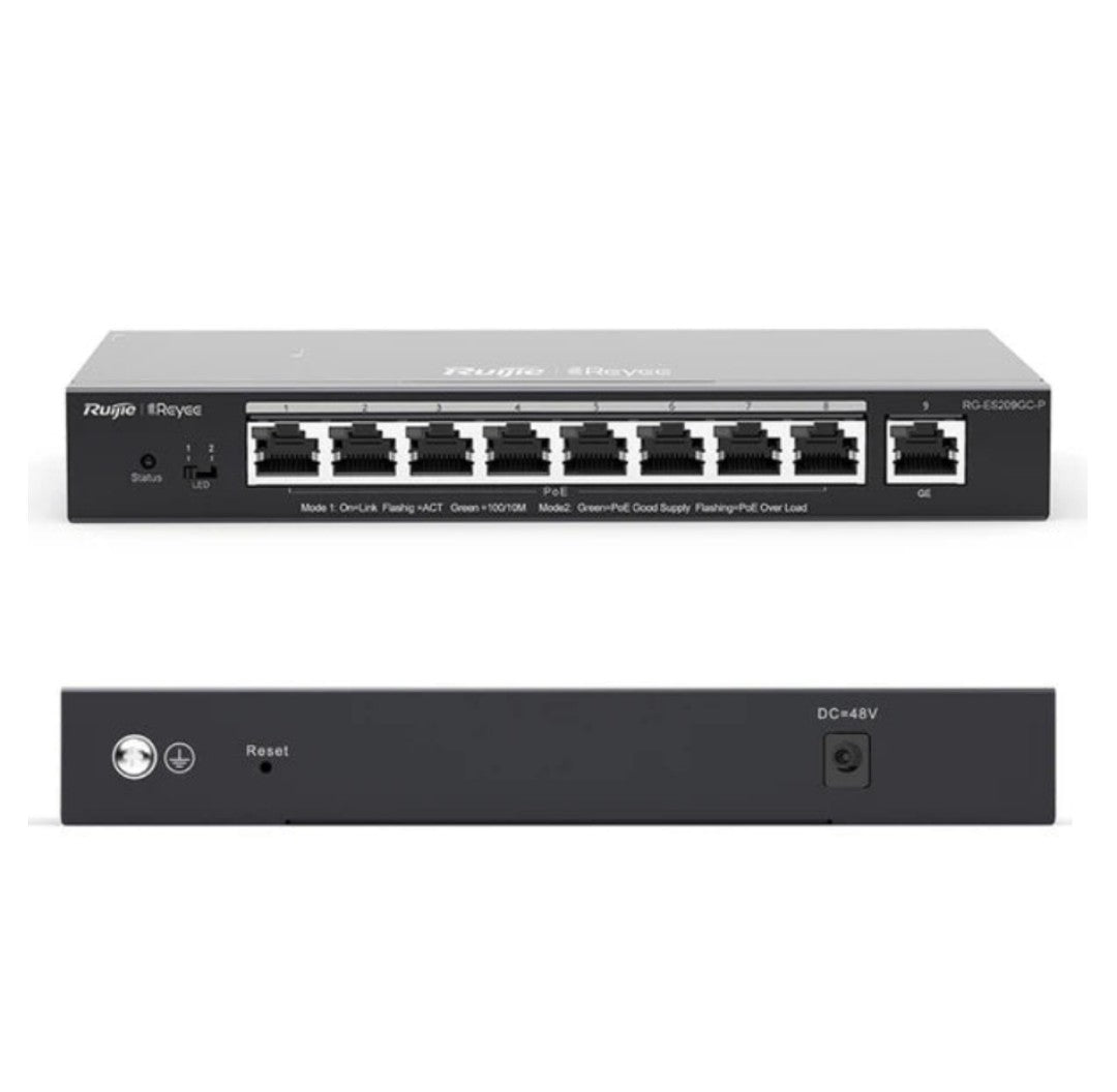 RUIJIE RG-ES209GC-P 9PORT POE GIGABIT SWITCH, UNMANAGED,90W,8 PoE+1x UPLINK"  - KUN TRADERS