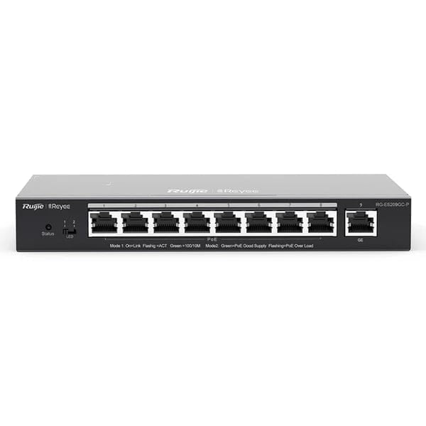 RUIJIE RG-ES209GC-P 9PORT POE GIGABIT SWITCH, UNMANAGED,90W,8 PoE+1x UPLINK"  - KUN TRADERS