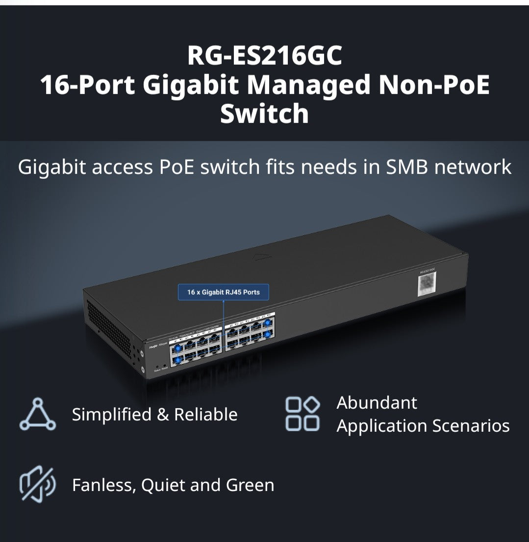 RUIJIE RG-ES216GC 16-PORT MANAGED GIGABIT ETHERNET SWITCH - KUN TRADERS